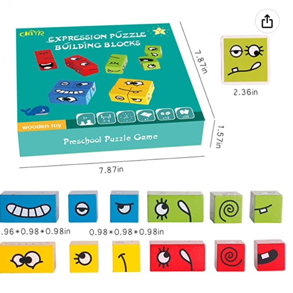 NEW Montessori Wooden Expressions Matching Block Puzzles Building Cubes - Picture 6 of 6